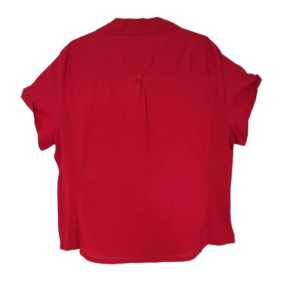 Red Button-Up Short Sleeve Blouse Women's Size 22 Woven 100% Cotton, NWT - Picture 2 of 9